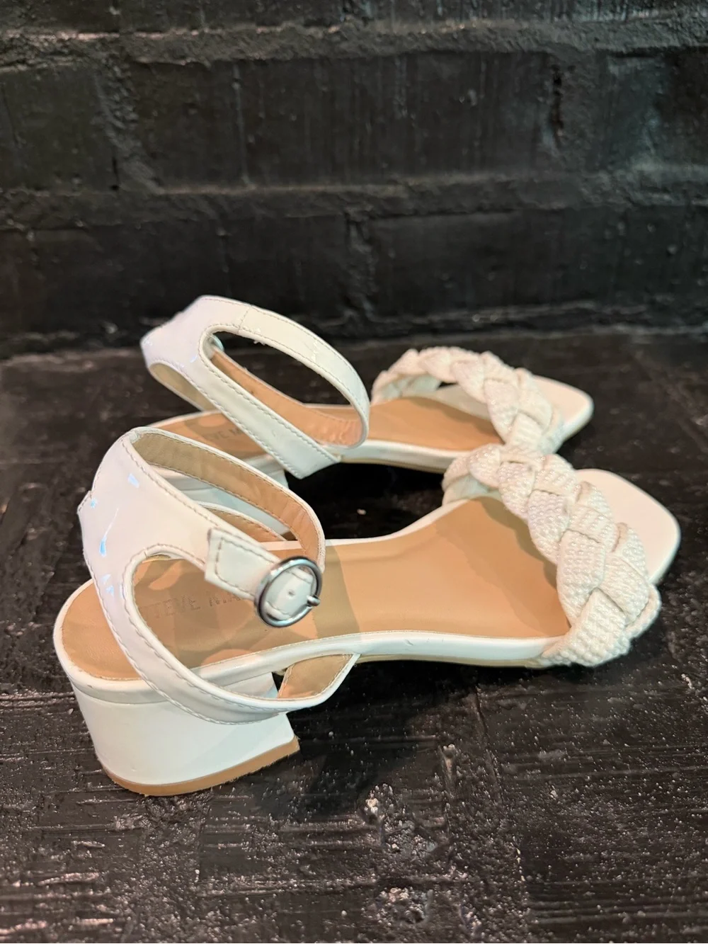 Steve Madden White Braided Ankle-Strap Block Heels